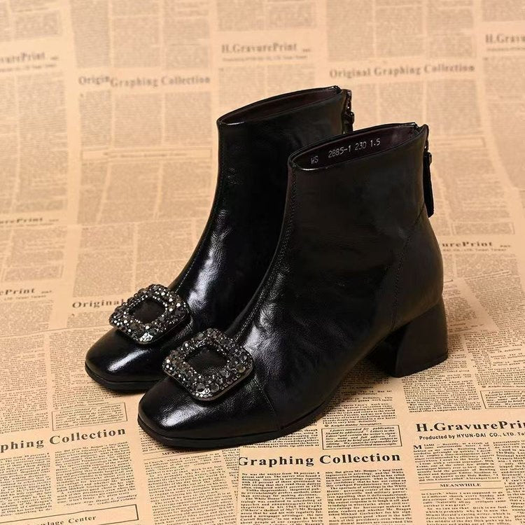 Damen Blockabsatz-Ankle-Boots mit eckiger Zehenform