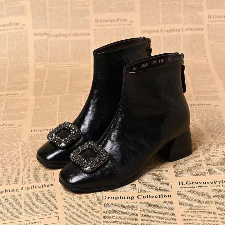 Damen Blockabsatz-Ankle-Boots mit eckiger Zehenform