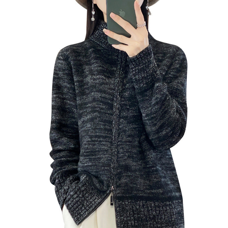 Damen Strickjacke mit Stehkragen und Reissverschluss