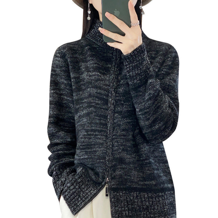 Damen Strickjacke mit Stehkragen und Reissverschluss