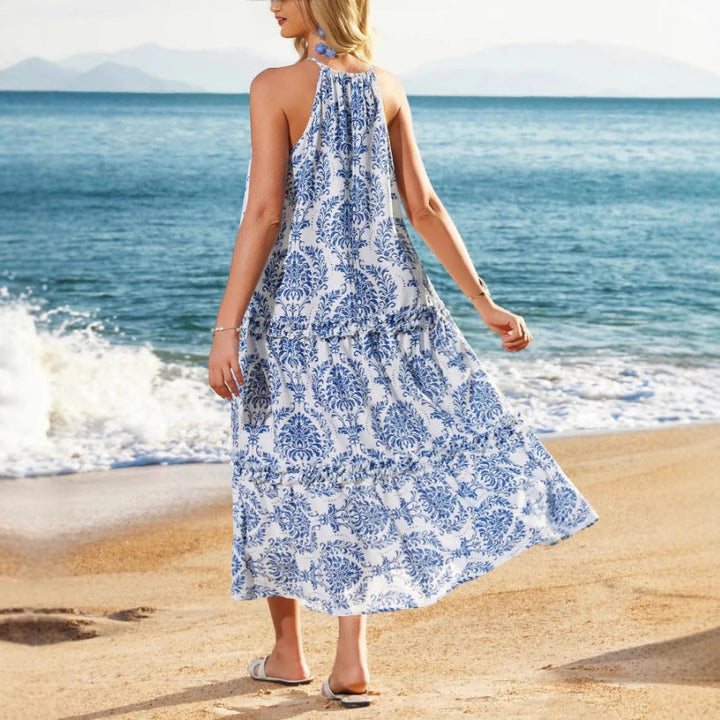 Lilly | Trendiges Boho-Midikleid für Damen mit Blumenmuster und Rundhalsausschnitt
