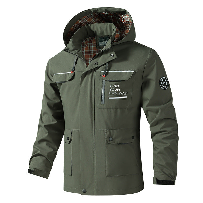 Herren Jacke Langarm mit Taschen und Kapuze