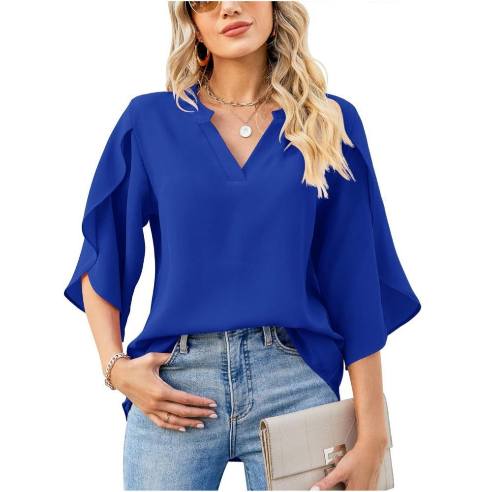 Leni | Elegantes V-Ausschnitt Top mit langen Ärmeln