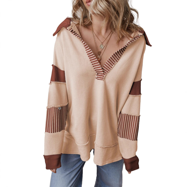 Damen Pullover Oversized mit V-Ausschnitt und Streifen
