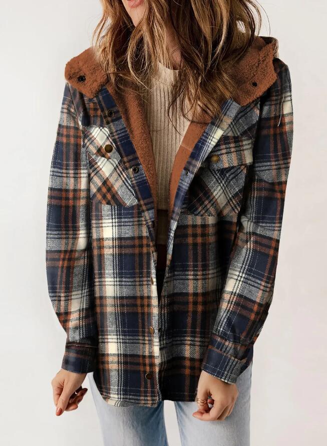 AMELIA | Damen Kapuzen-Plaid Flanelljacke für Herbst und Winter
