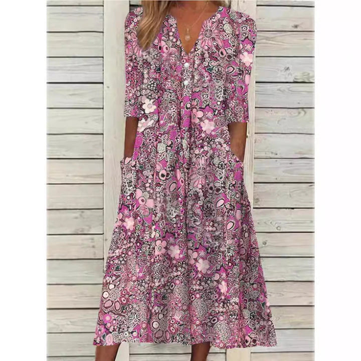 Irma | Elegantes Sommerkleid für Damen mit Blumenmuster und V-Ausschnitt