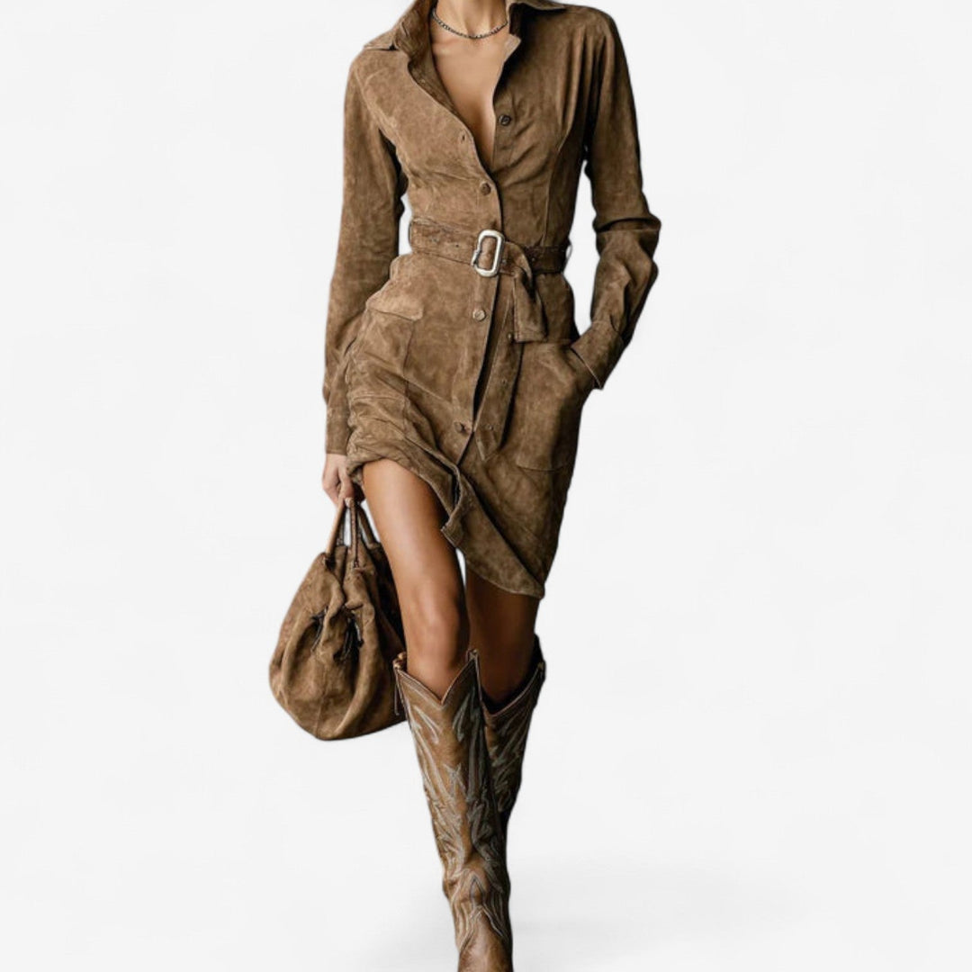 Betty Midikleid Camel für Damen mit langen Ärmeln