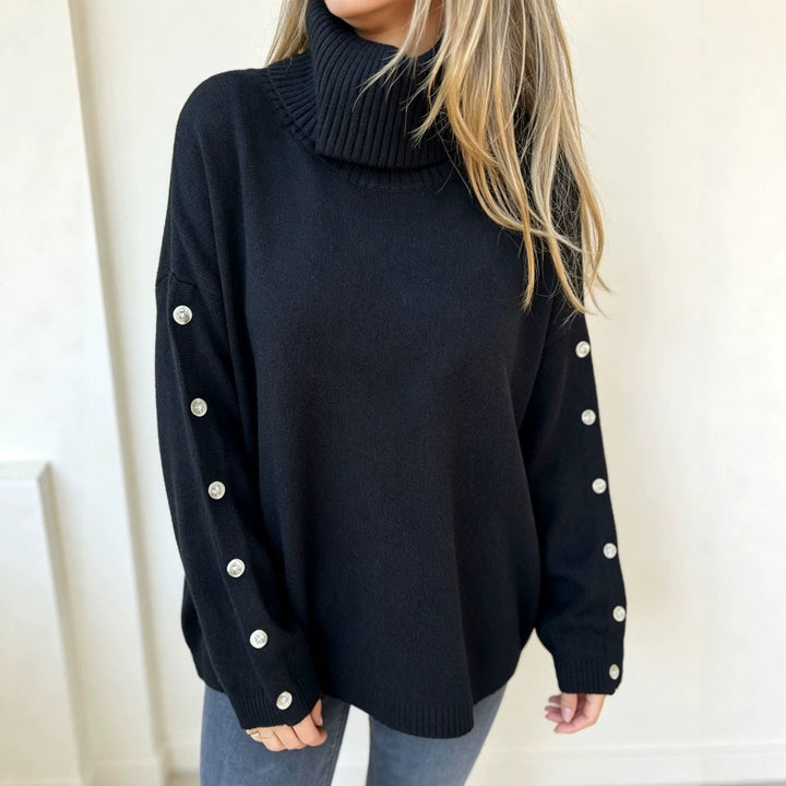 Lena | Damen Langarm-Rollkragenpullover Oversized mit Knöpfen