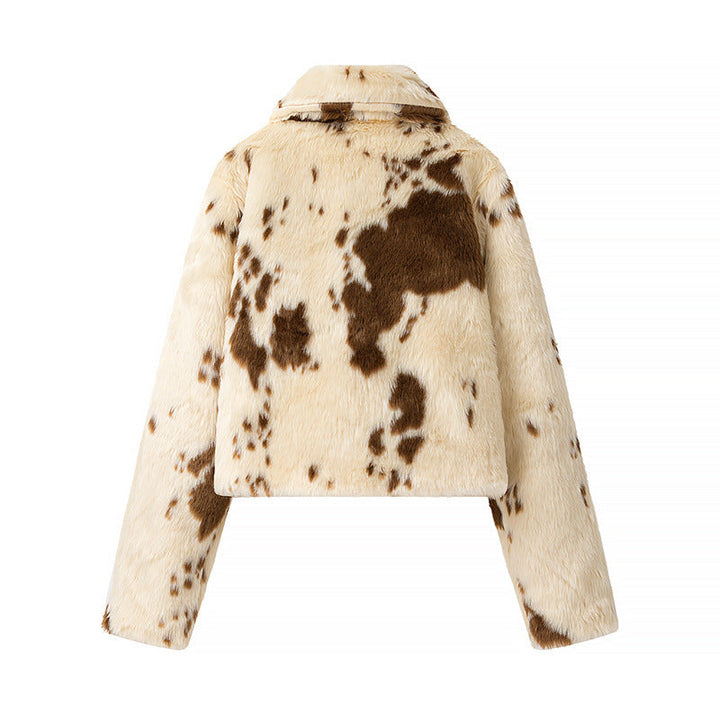 Damen Cropped-Blouson mit Fleckenprint, Stehkragen und Taschen