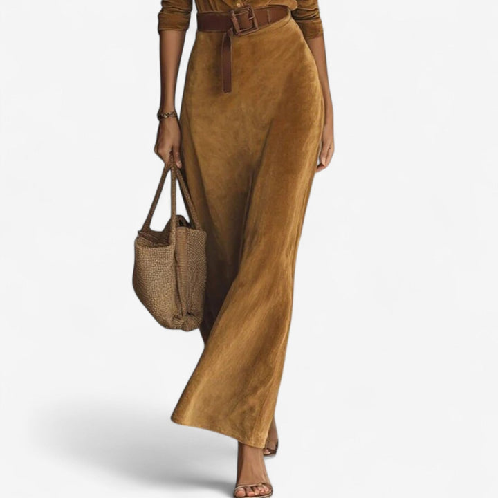 Emmanuella Maxi Minimalistisch Kleid für Damen mit V-Ausschnitt und langen Ärmeln