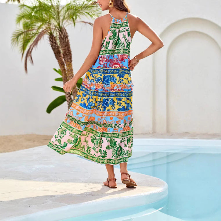 Lilly | Trendiges Boho-Midikleid für Damen mit Blumenmuster und Rundhalsausschnitt