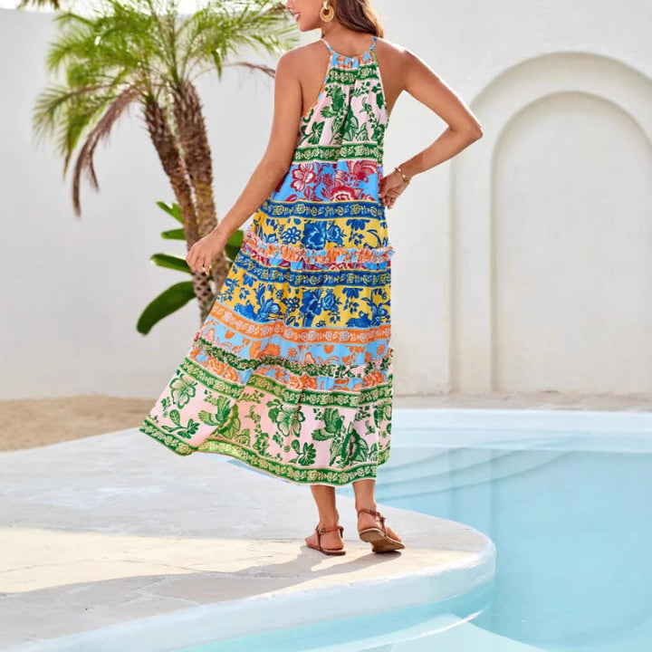 Lilly | Trendiges Boho-Midikleid für Damen mit Blumenmuster und Rundhalsausschnitt