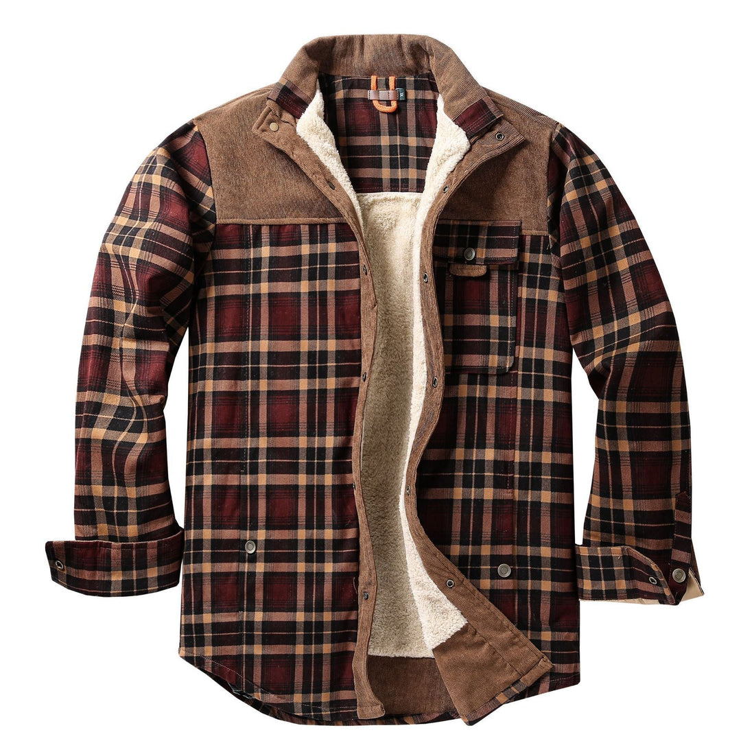 Herren Hemdjacke mit Stehkragen, Karomuster und Taschen