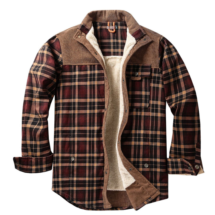 Herren Hemdjacke mit Stehkragen, Karomuster und Taschen