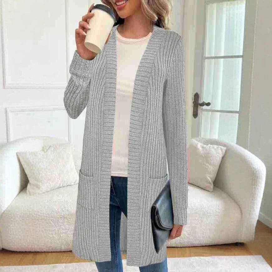 Damen Langarm-Cardigan Longline mit Taschen