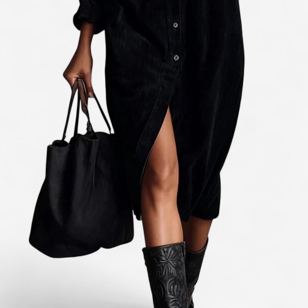 Anastacia Midi Kleid aus Cord für Damen mit langen Ärmeln