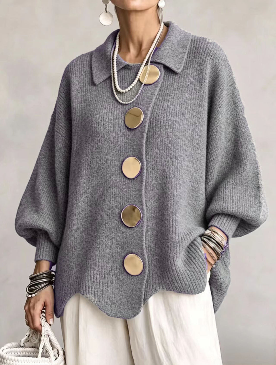 Damen Strickjacke mit Knöpfen, Langarm