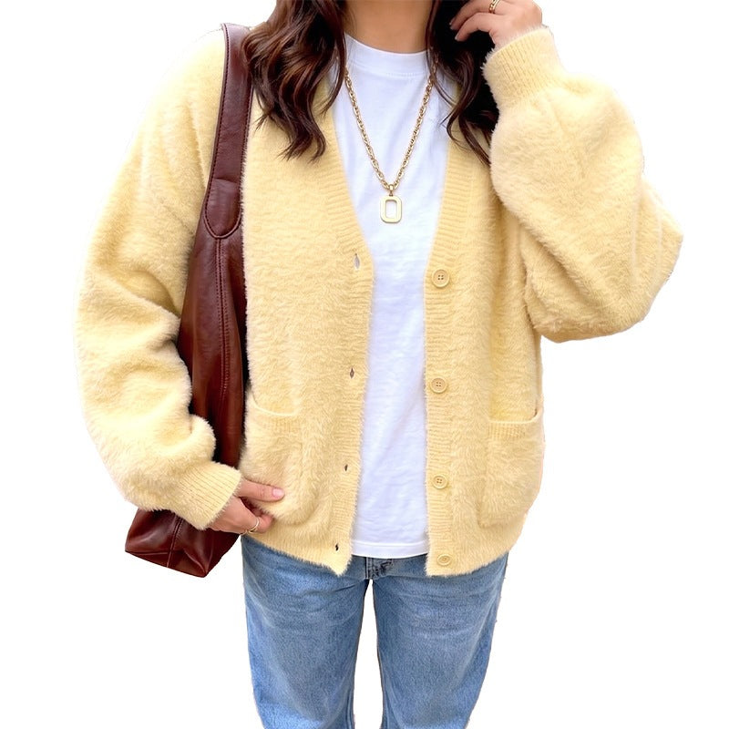 Damen Cardigan mit Taschen, Knöpfen und V-Ausschnitt