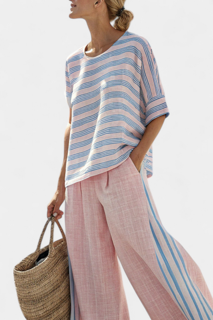 Flaminia | elegantes Blau und weiche Hosen mit Streifen