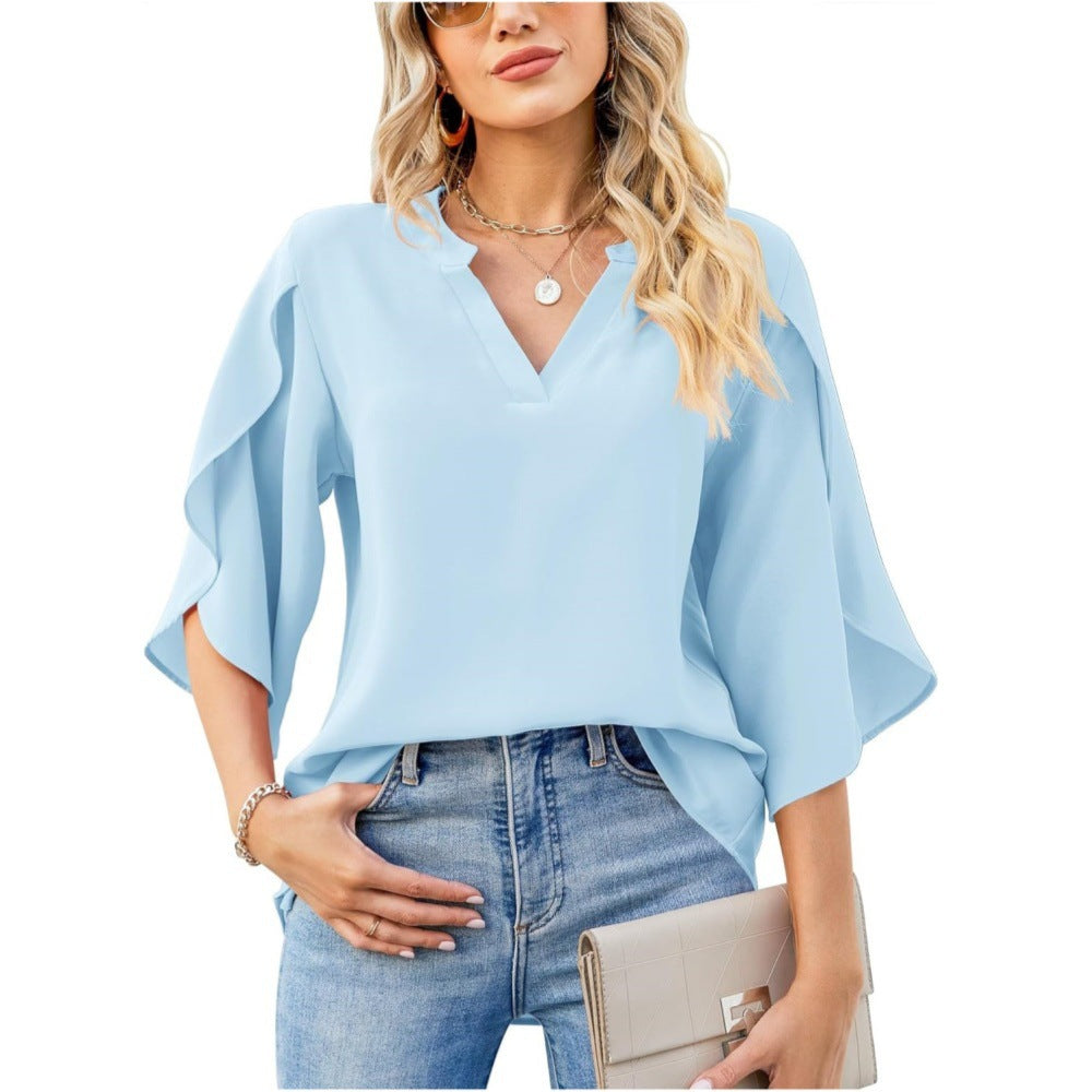 Leni | Elegantes V-Ausschnitt Top mit langen Ärmeln