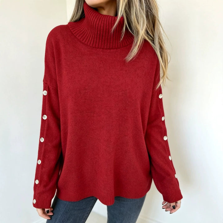 Lena | Damen Langarm-Rollkragenpullover Oversized mit Knöpfen