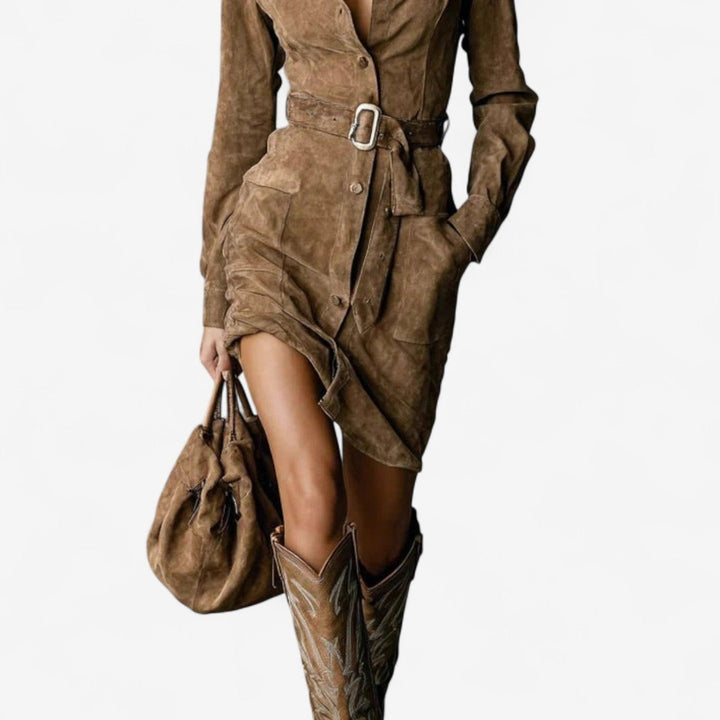 Betty Midikleid Camel für Damen mit langen Ärmeln