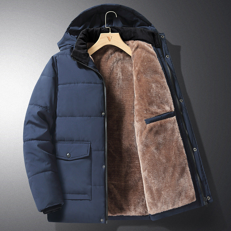 Herren Steppjacke mit Knöpfen, Kapuze und Taschen