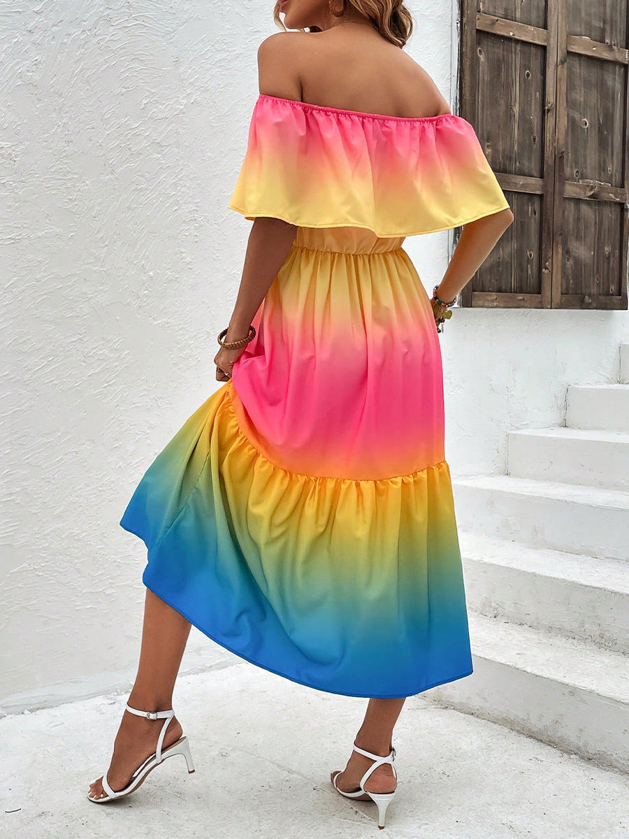 Damen Midikleid mit Off-Shoulder-Ausschnitt und Rüsche