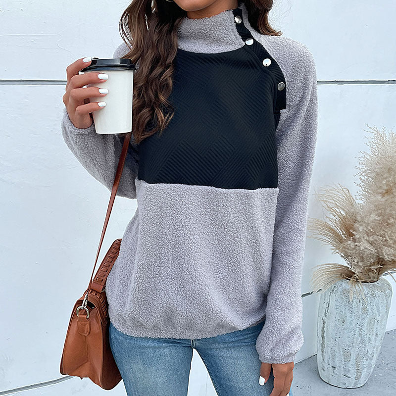 Damen Pullover mit Stehkragen und Knöpfen