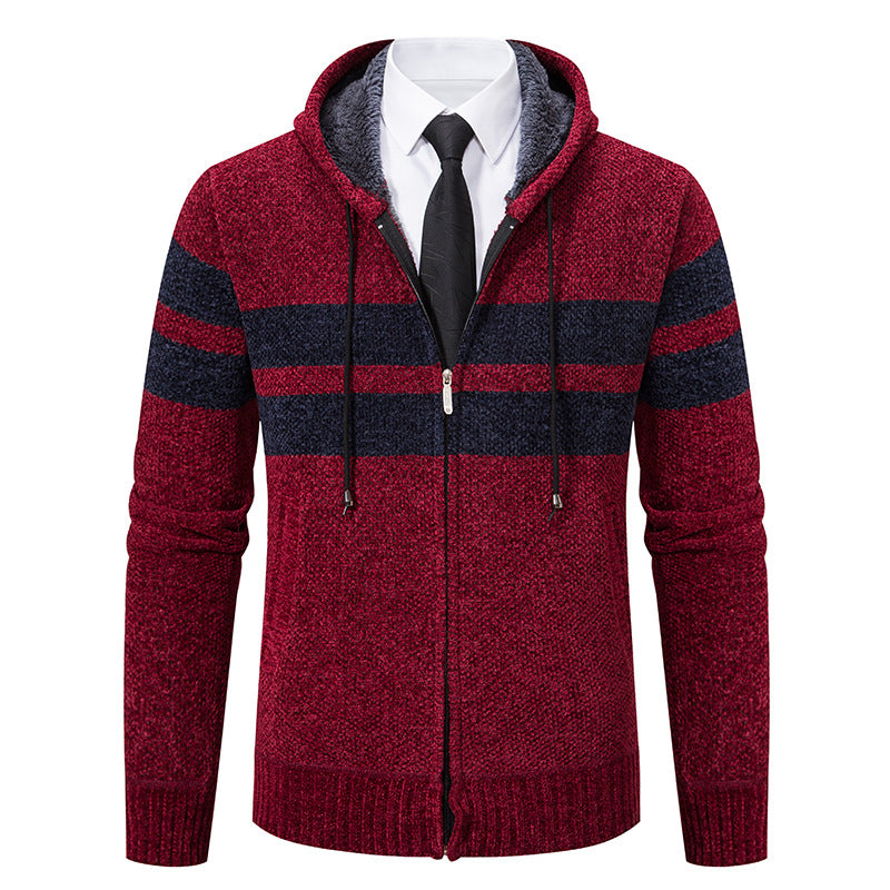 Herren Kapuzenjacke mit Kordelzug, Taschen und Gestreiftem Muster