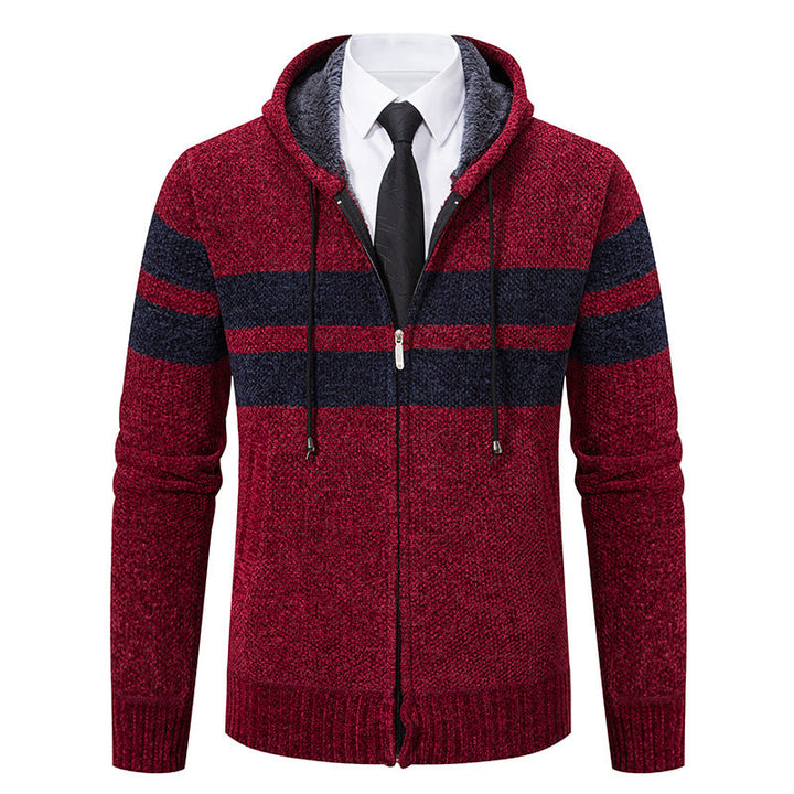 Herren Kapuzenjacke mit Kordelzug, Taschen und Gestreiftem Muster