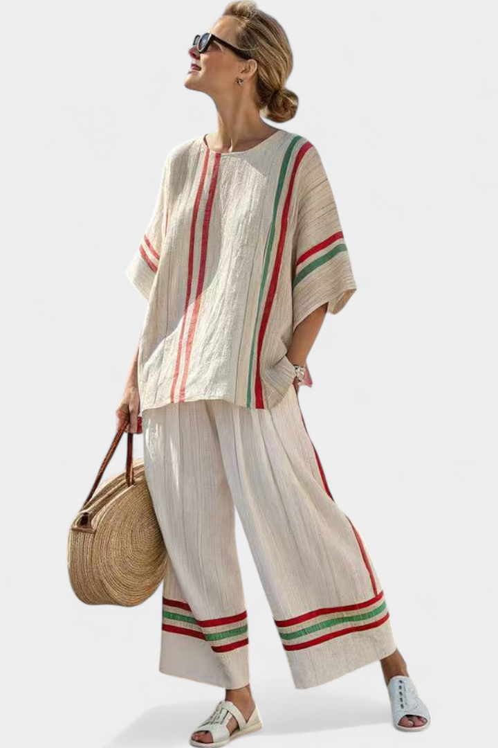 Noemi | bedruckte Boho-Bluse und bequeme weite Hose mit Streifen