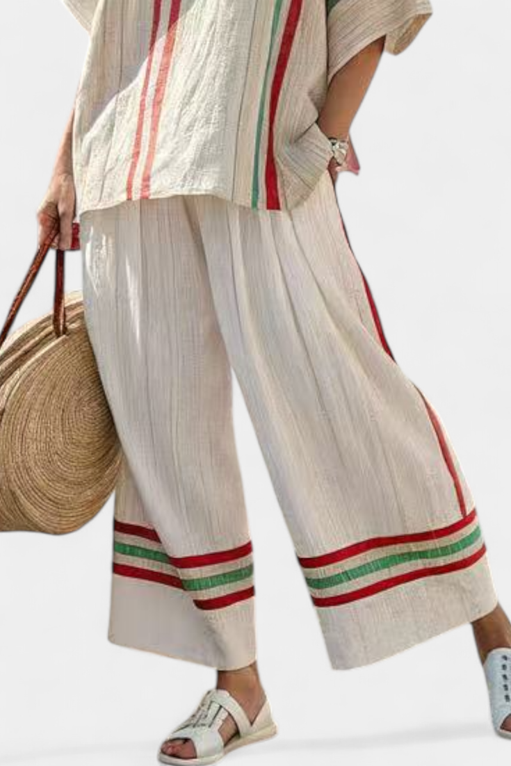 Noemi | bedruckte Boho-Bluse und bequeme weite Hose mit Streifen