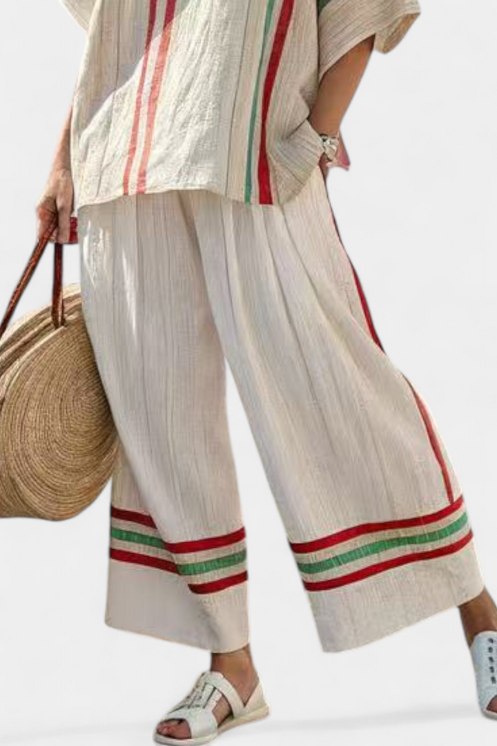 Noemi | bedruckte Boho-Bluse und bequeme weite Hose mit Streifen