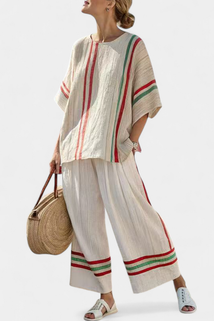 Noemi | bedruckte Boho-Bluse und bequeme weite Hose mit Streifen