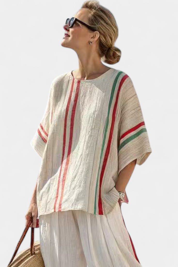 Noemi | bedruckte Boho-Bluse und bequeme weite Hose mit Streifen