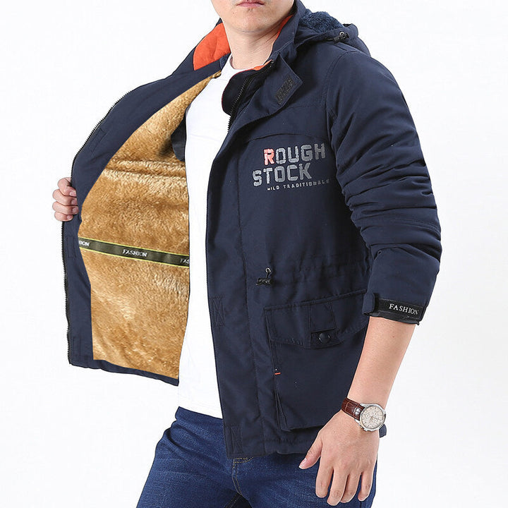 Herren Jacke Langarm mit Kapuze, Knöpfen und Taschen