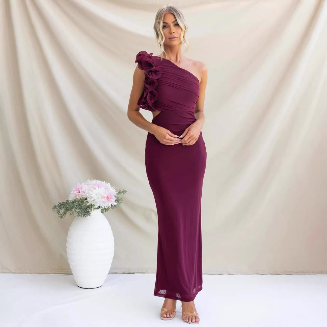 Damen Maxikleid mit Rüsche und einem Schulterträger