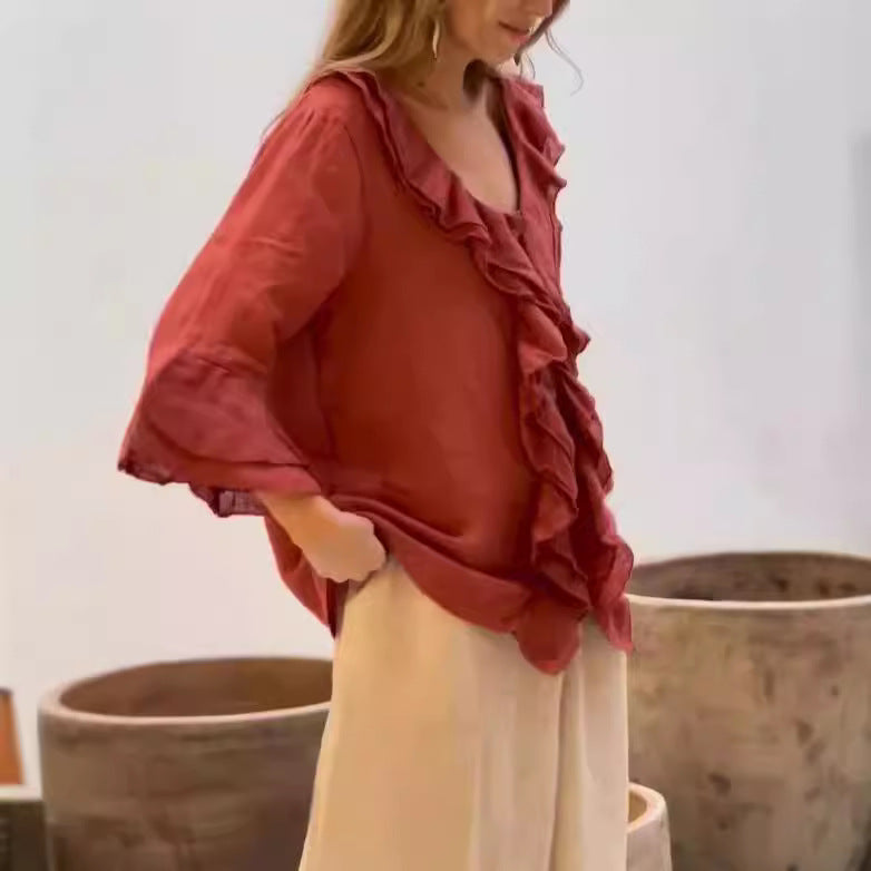 Cherry | Stylische Rüschbluse mit langen Ärmeln