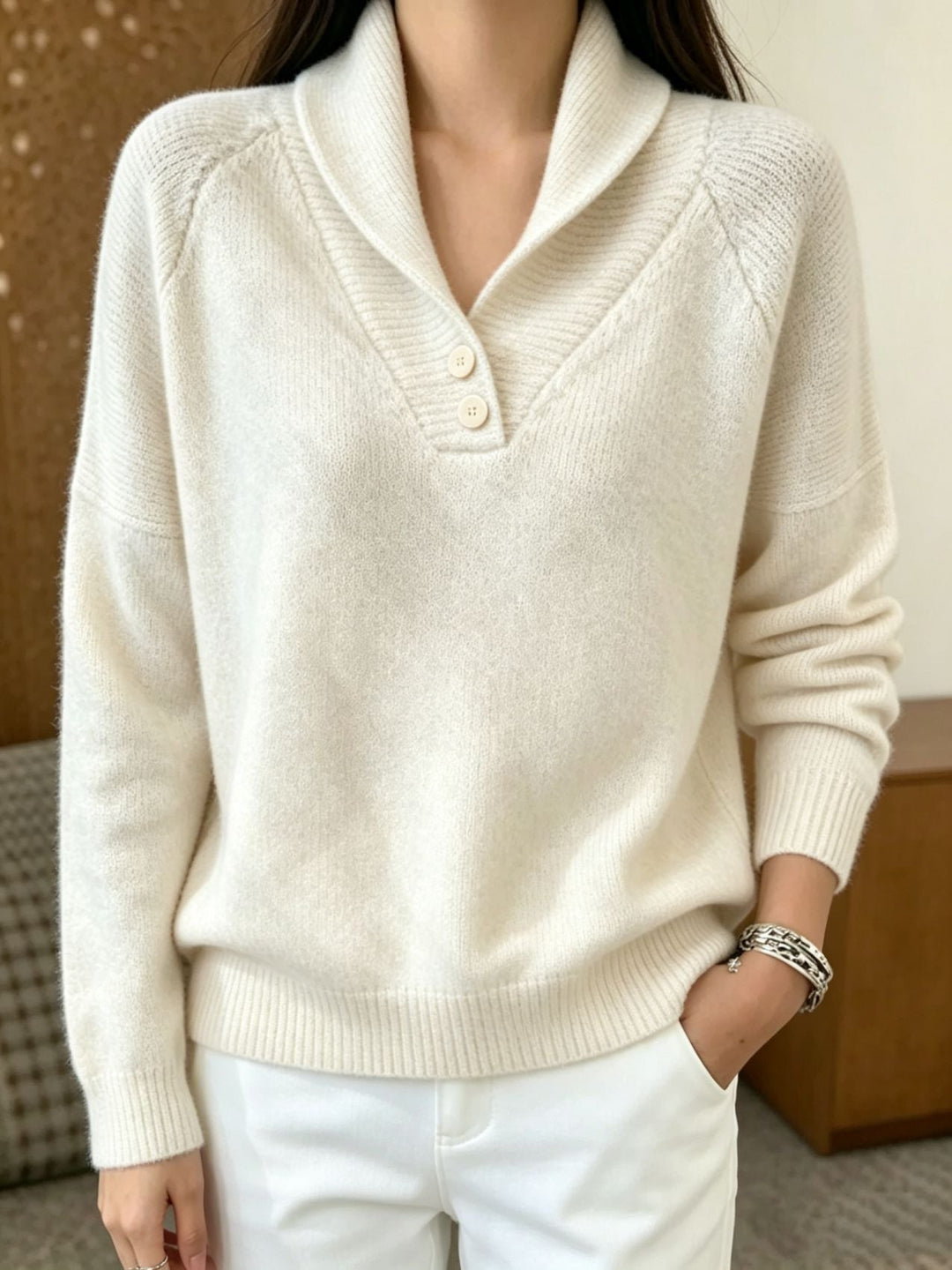 Sofia | Damen Langarmpullover mit Knöpfen