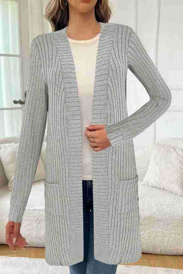 Damen Langarm-Cardigan Longline mit Taschen