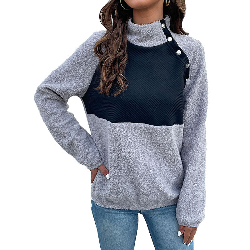 Damen Pullover mit Stehkragen und Knöpfen