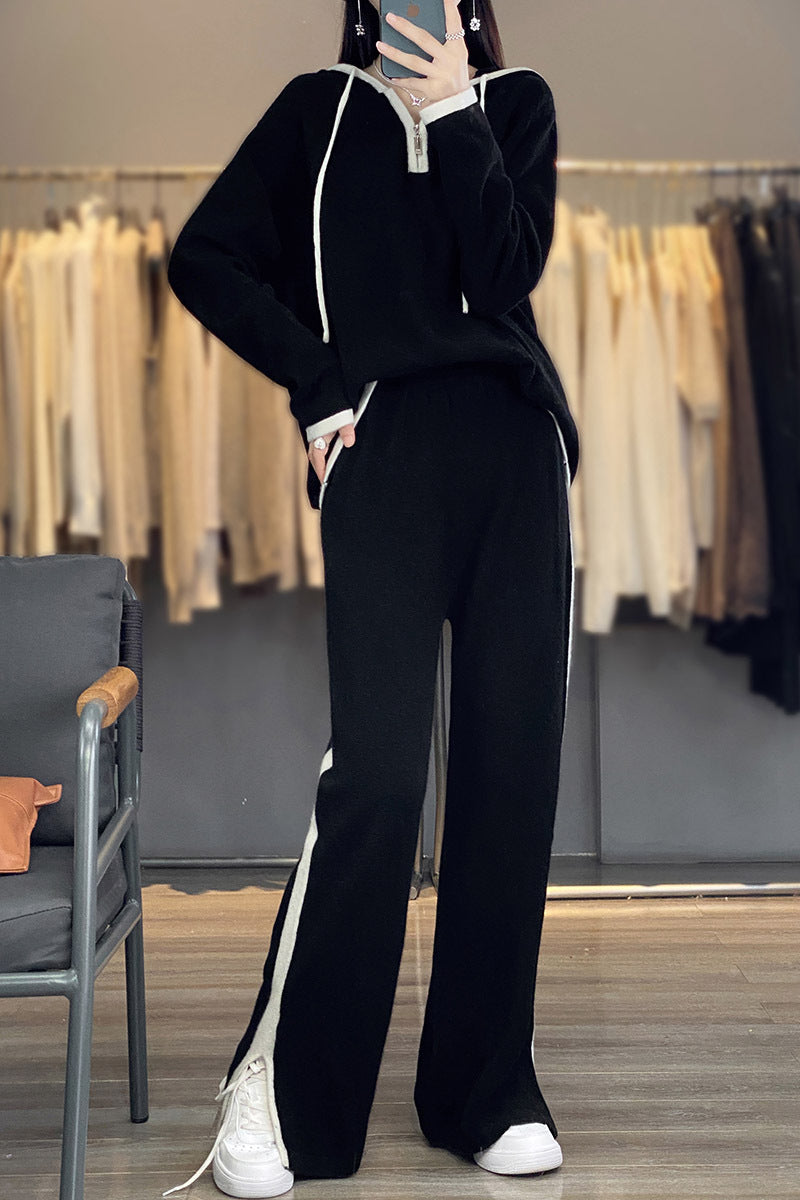 Damen Zweiteiler mit Taschen, weiten Hosen und Kapuze