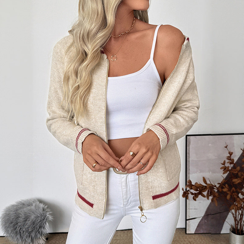 Damen Langarm-Strickjacke im Bomberstil mit Reißverschluss und Taschen