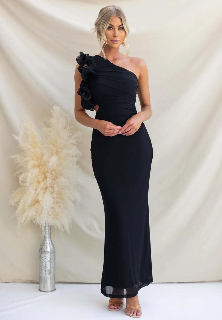 Damen Maxikleid mit Rüsche und einem Schulterträger