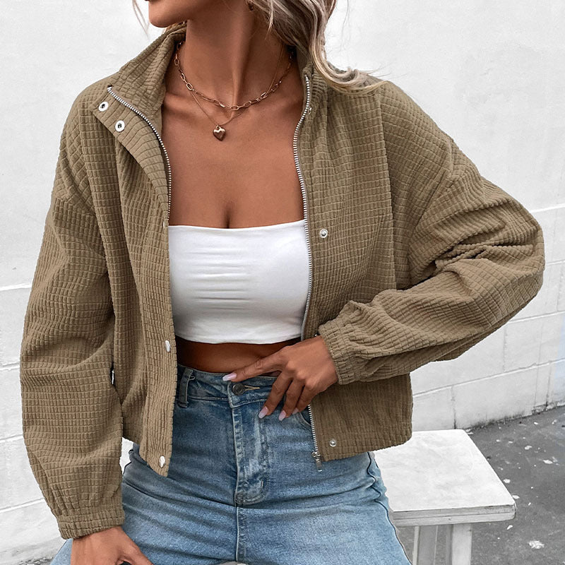 Damen Kurzjacke mit langen Ärmeln und Taschen