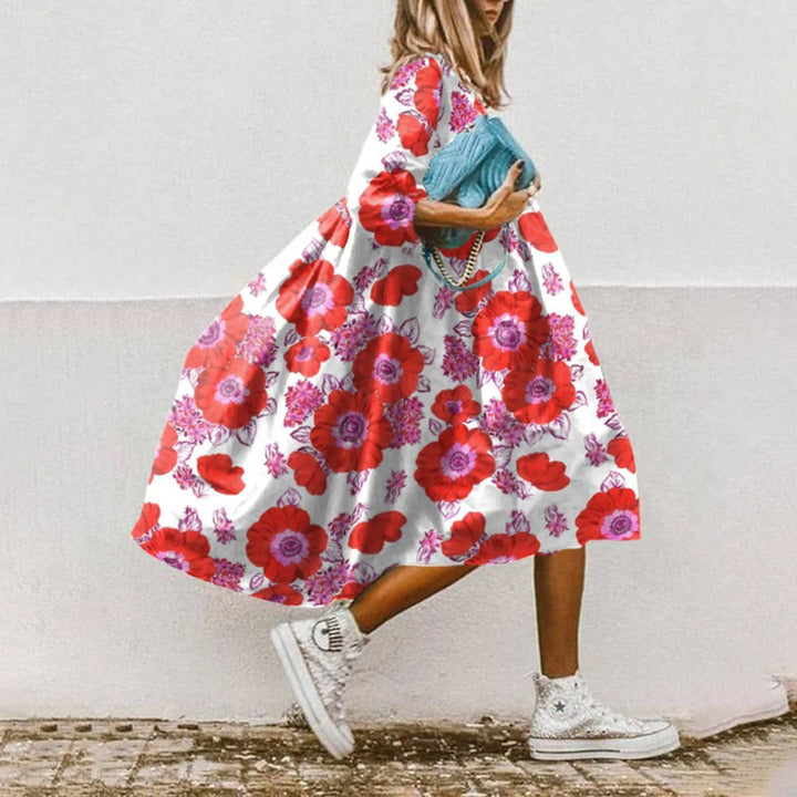 Lanna | Schickes Midikleid für Damen mit floralem Paisleymuster und Dreiviertelärmeln