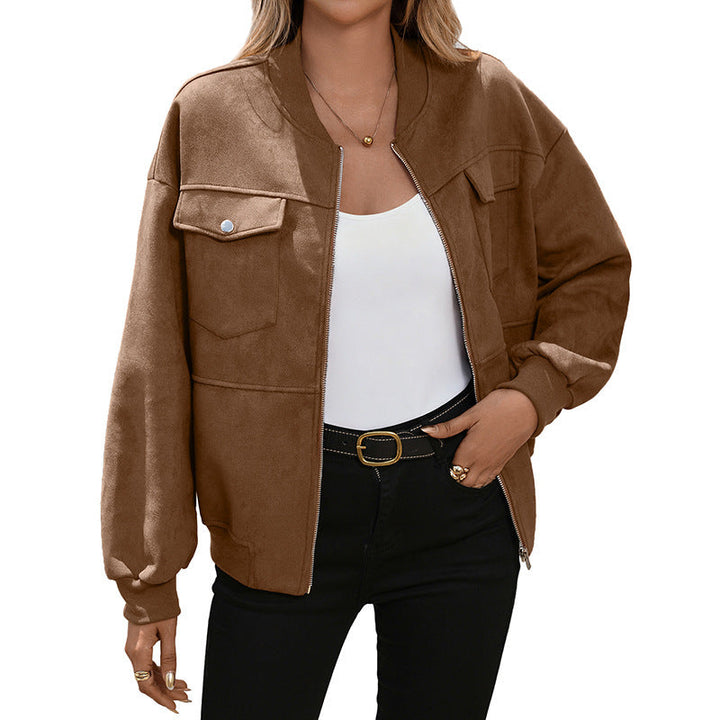 Damen Oversized Bomberjacke mit langen Ärmeln und Brusttaschen