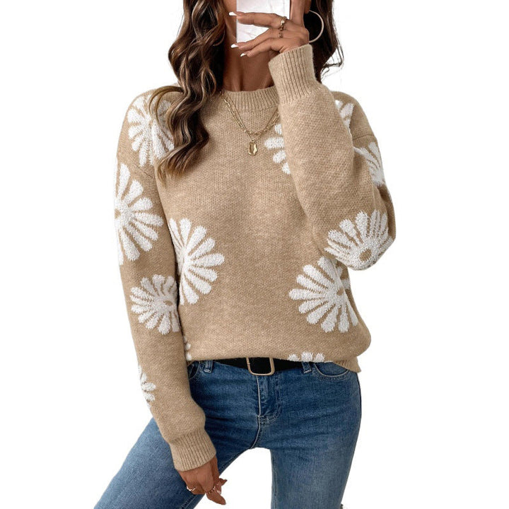 Mia | Damen Langarm-Rundhalspullover mit Blumenmuster