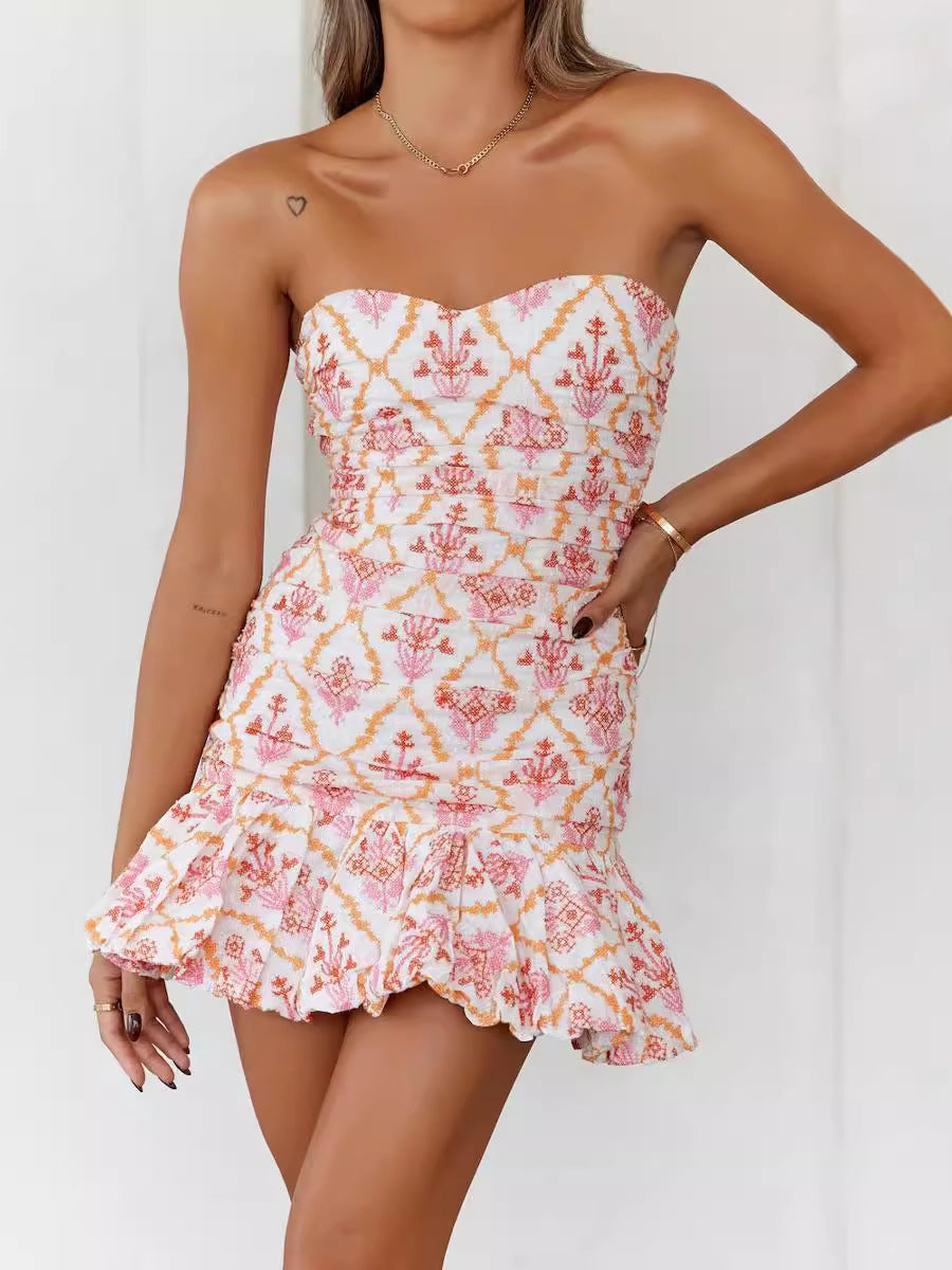 Wunderschönes Bedrucktes Faltenkleid für Damen mit einem Frischen und Süßen Ästhetik